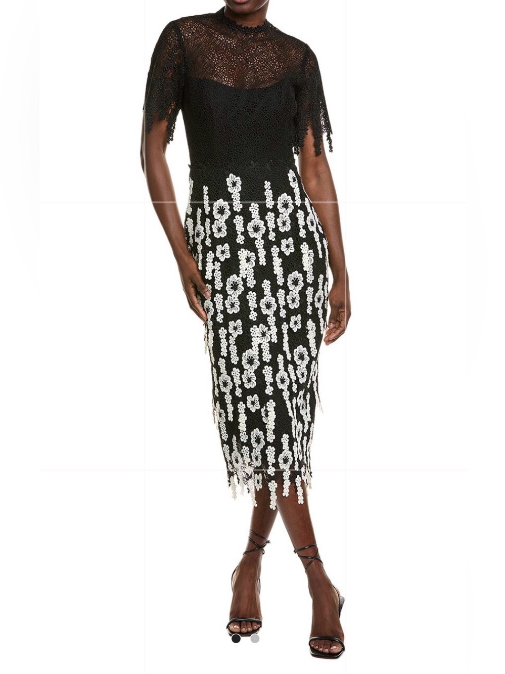 Lela Rose $1990 Black & White Floral Eyelet Lace Dress size 10